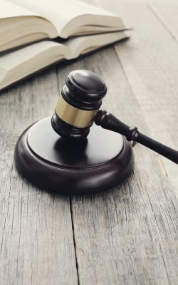 Justice. Judge hammer on the table